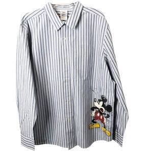 Disney Store NWT Men's Blue White Pinstriped Long Sleeve Mickey Mouse Shirt L